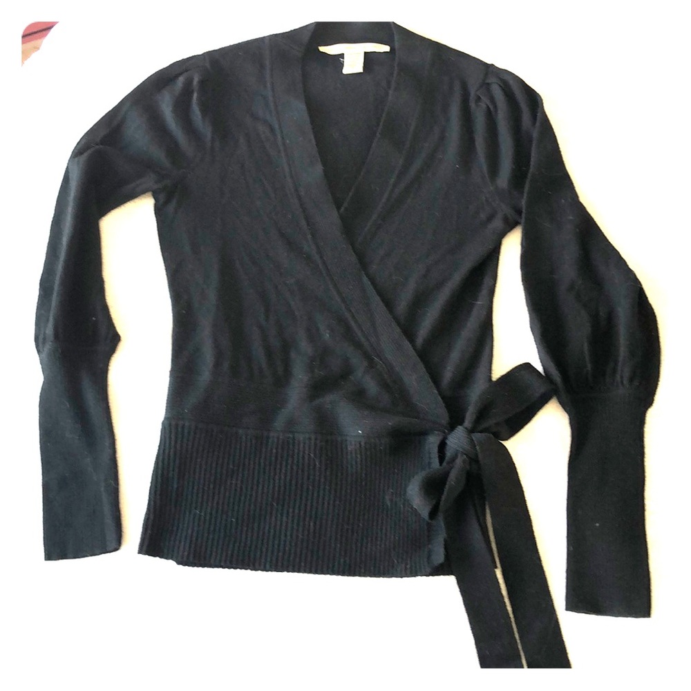 Black Merino wool DVF wrap long sleeve top